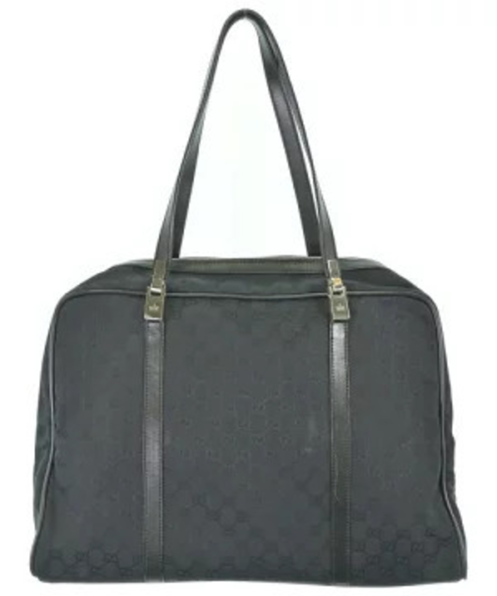 Gucci black GG canvas leather shoulder tote bag dual vertical leather